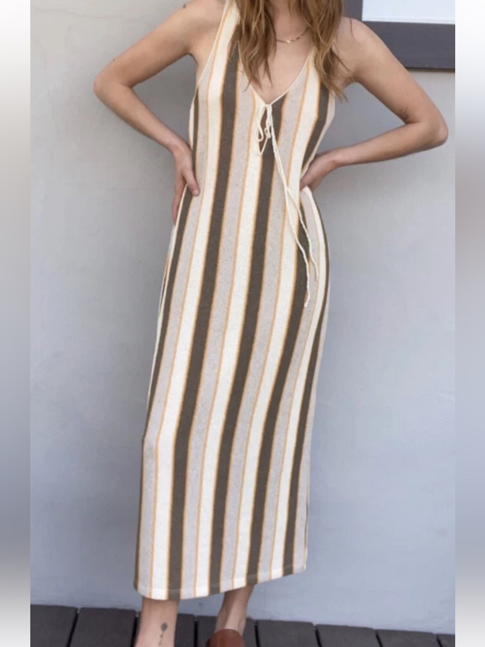 Zara Striped Maxi Dress in Cream, Brown & Orange/ Yellow / Knit / Size Small